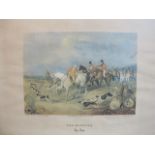 THREE FRAMED HUNTING SCENES Coloured Prints A Set of Three In Ebonised and Gilt Frames