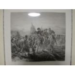 A BLACK AND WHITE PRINT Battle Scene 35cm x 31cm