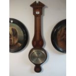 AN OAK CASED BANJO BAROMETER with silvered dial and inlaid panels 98cm high