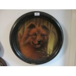 STUDY OF A DOG AND BEAR Oil on Canvas In Ebonised Frames 35cm diameter