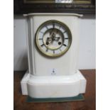 A WHITE MARBLE MANTLE CLOCK the breakfront top above a white enamel dial signed "L Kitz Aparis"