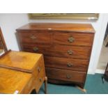 A 19TH CENTURY MAHOGANY AND MARQUETRY INLAID CHEST OF DRAWERS the rectangular top with reeded rim