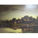 ENGLISH SCHOOL 19TH CENTURY River Scape with Figures and Barge Oil on Canvas 70cm x 103cm