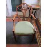 A HEPPLEWHITE STYLE SATINWOOD ELBOW CHAIR c.