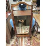 AN EDWARDIAN MAHOGANY CHEVAL MIRROR with satinwood string inlay 145cm x 58cm