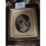 AN IVORY HAND PAINTED MINIATURE depicting mother and child 15cm x 13cm