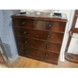 A VERY FINE VICTORIAN MAHOGANY CHEST of two short and three long graduated drawers on platform base