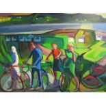 MICHAEL O'NEILL Cyclist in a landscape Signed lower right Oil on canvas 58cm x 78cm