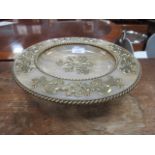 AN ALABASTER AND GILT BRASS MOUNTED TAZZA on circular foot 30cm