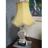 TWO WHITE GLAZED PORCELAIN TABLE LAMPS of rectangular tapering form decorated with birds and