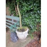 A PAIR OF WHITE PAINTED CAST IRON JARDINIERE OF CIRCULAR FORM,