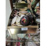 A BOX LOT to include a CLOISONNE box collection of simulated ivory a malachite egg etc