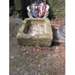 A PAIR OF RECTANGULAR GRANITE STONE GARDEN PLANTERS