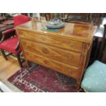 A CONTINENTAL EMPIRE STYLE MAHOGANY MARQUETRY INLAID CHEST DRAWERS the rectangular top with satin