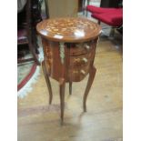 A PAIR OF CONTINENTAL STYLE KINGS WOOD AND MARQUETRY INLAID BEDSIDE COMMODES the circular top