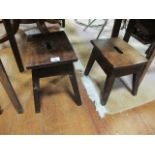 TWO MAHOGANY MILKING STOOLS