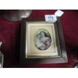 AN IVORY HAND PAINTED MINIATURE depicting mother and child 15cm x 13cm