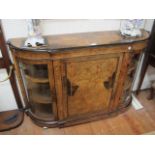 A VICTORIAN WALNUT AND MARQUETRY INLAID BREAKFRONT SIDE CABINET the figured veneered top with