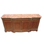 A FRENCH WALNUT AND MARBLE TOP SIDE CABINET