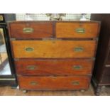 A VICTORIAN MAHOGANY MILITARY CHEST the rectangular top with brass mounted corners above two short