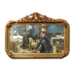 A FRENCH STYLE GILT RECTANGULAR MIRROR with ornate surround and Cupid surmount 100cm x 141cm