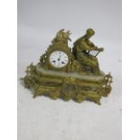 A CONTINENTAL GILT BRASS AND ALABASTER CLASSICAL STYLE MANTEL CLOCK the circular white dial with