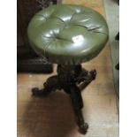 A GOOD VICTORIAN ROSEWOOD CIRCULAR STOOL with buttoned seat and scroll legs