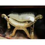 A CONTINENTAL GILT WOOD STOOL the u shaped seat with loose cushion,
