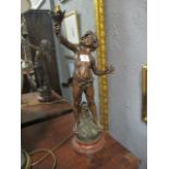 A PAIR OF BRONZED FIGURAL TABLE LAMPS modelled as a young boy and his companion each shown standing