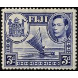 Fiji. 1938-55 3d blue mint with Plate 2 R4/2 spur in Arms medallion, very poorly hinged but