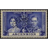 Ascension. 1937 Coronation collection with unmounted mint blocks, toned SPECIMEN set (3d with RPS