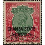 Indian Convention States. Chamba Officials. 1939 10r KG V 10r green and scarlet, used with the