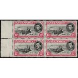 Ascension. 1953 1½d black and rose-carmine perf 13 mint positional block of four, hinged on selvedge