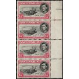 Ascension. 1953-4 1½d black and rose-carmine, perf 13. Unmounted mint positional strip of four, R5/6