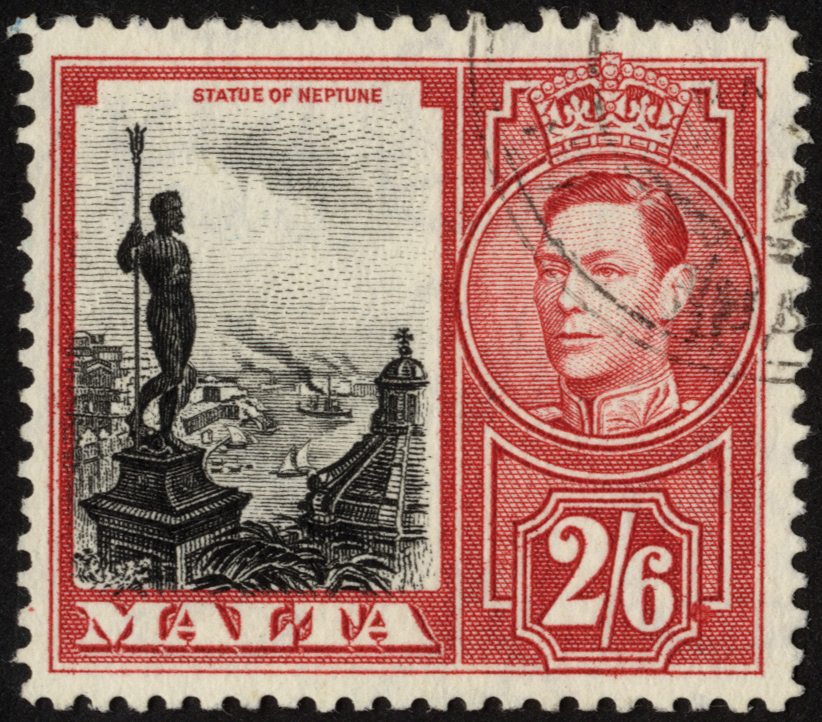 Malta. 1938-43 2/6d black and scarlet with R4/9 damaged value tablet, fine used. SG 229a (£225)/CW