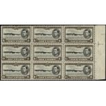 Ascension. 1938-44 1/- perf 13½ positional block of nine with R6/4 re-entered right frame, mint,