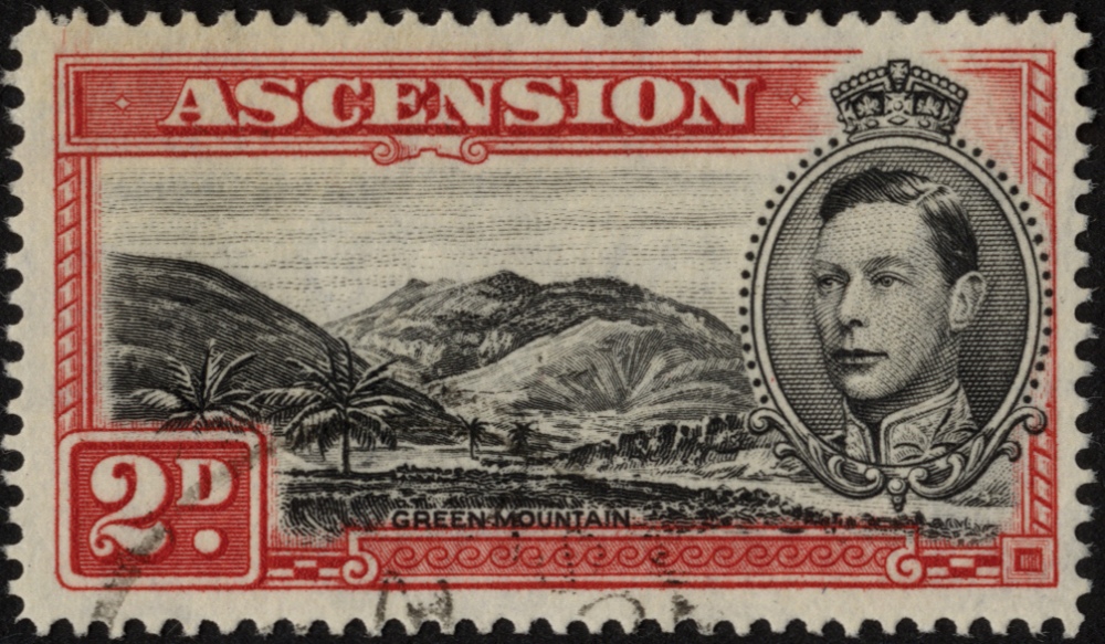 Ascension. 1949 2d black and scarlet with R4/4 'mountaineer' flaw, fine used. SG 41ca (£375)/CW 30a