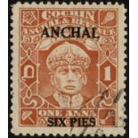 Indian Feudatory States. Cochin. 1942 ANCHAL/SIX PIES (large ANCHAL) on 1a brown-orange, fine