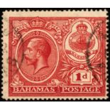 Bahamas. 1924 Peace 1d carmine, used with 'C' of 'CA' in watermark omitted. SG 107a (£650)