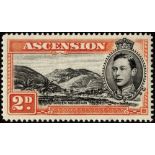 Ascension. 1949 2d black and deep red-orange, fine mint with R4/4 'mountaineer' flaw. SG 41ba (£