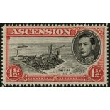 Ascension. 1949 1½d black and vermilion perf 14, fine mint with R3/1 'cut mast and railings'. SG