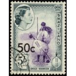 Swaziland. 1961 50ct on 5/- Type III, fine used. Very scarce. SG 75b (£950)