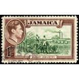 Jamaica. 1938-50 1/- green and purple-brown, fine used with R11/1 repaired chimney. SG 130a (£110)/