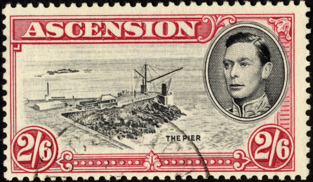 Ascension. 1938 2/6d perf 13½ centred left, fine used, R5/1 'davit' flaw. SG 45b (£800)/CW 11a