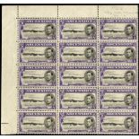 Ascension. 1938 ½d black and violet perf 13½. Unmounted mint corner block of fifteen with R2/2 re-