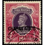 Indian Convention States. Chamba. 1938 10r CHAMBA STATE, fine used with part hooded cancel. SG