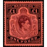 Bermuda. 1941 (Mar.) £1 pale purple and black on pale red paper, HPF #60 broken lower right