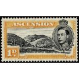 Ascension. 1946 printing of 1d black and yellow-orange perf 13, unmounted mint, R4/4 'mountaineer'