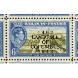 Bahamas. 1942 Landfall 6d olive-green and light blue. Unmounted mint top half-sheet of thirty, R5/