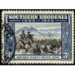 Southern Rhodesia. 1940 Jubilee 3d fine used, R6/6 'cave' flaw. SG 57a (£140)/CW S9a